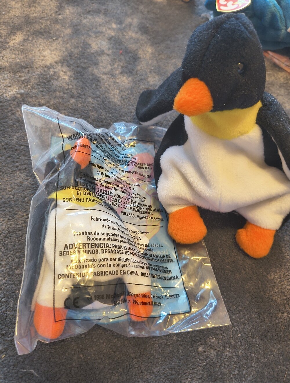 Ty Beanie Baby Style Penguin Plush Toy - Black, White & Orange